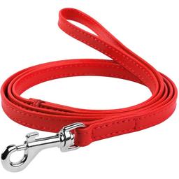 Поводок для собак Waudog Glamour, кожаный, 122х0,9 см, красный