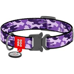 Ошейник для собак Waudog Nylon Фиолетовый камо, c QR паспортом, металлическая пряжка-фастекс, 35-58х2,5 см