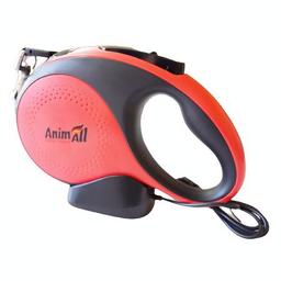 Поводок-рулетка AnimAll с LED-фонариком, M, до 25 кг, 5 м, красный с черным