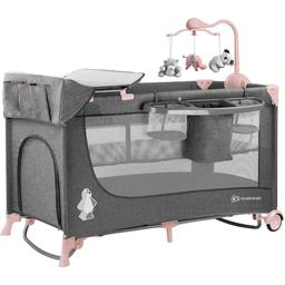 Кровать-манеж с пеленатором Kinderkraft Joy Pink серая с розовым (00-00158383)