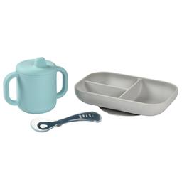 Набор посуды Beaba, силикон, 3 предмета, голубой с серым (913526)