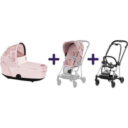 Люлька Cybex Mios Lux Simply flowers pink + Комплект текстилю Cybex Mios Simply flowers pink + Шасі для коляски Cybex Mios LS RBA Chrome Black