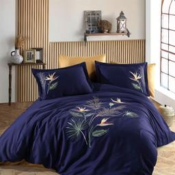 Комплект постельного белья Dantela Vita Starlice lacivert сатин с вышивкой евро синий (svt-2000022308588)