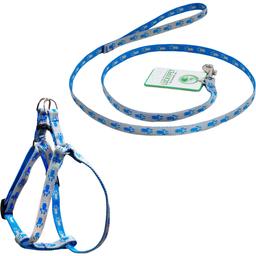 Комплект капроновый Lucky Pet Лапки: шлея 28-33х44-52х1 см + поводок, серо-голубой
