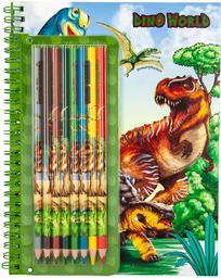 Альбом для раскрашивания Motto A/S Dino World с цветными карандашами (46852)