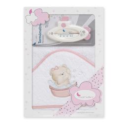 Полотенце с капюшоном и термометром Interbaby Bath, 100х100 см, розовый (8100257)