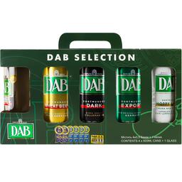 Набор: пиво DAB Export 0.5 л + DAB Wheat Beer 0.5 + DAB Dark 0.5 + DAB Hoppy 0.5 л ж/б + бокал