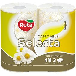 Туалетная бумага Ruta Selecta Ромашка, трехслойная, 4 рулона, белая