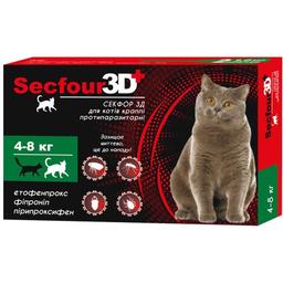 Капли противопаразитарные Fipromax Secfour 3D для котов, 1 мл, 4-8 кг, 2 шт.