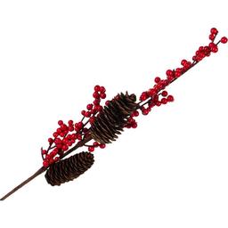 Декоративна гілочка Lefard Ягоди червоні дрібні з шишками 55 см (801-512)