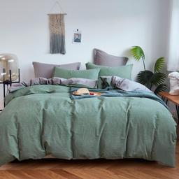 Комплект постельного белья Love You, вареный хлопок, евростандарт, зеленый с серым (62025)