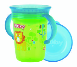 Чашка-непроливайка Nuby 360° з ручками і кришечкою, зелений, 240 мл (NV0414001grn)