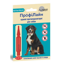 Капли на холку для собак ProVET ПрофиЛайн, от внешних паразитов, от 20 до 40 кг, 1 пипетка по 3 мл (PR241270)