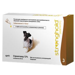 Краплі Стронгхолд 12% для собак, від бліх та кліщів, 5-10 кг, 0,5 мл х 3 піпетки (10008309)