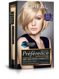 Фарба для волосся L'Oréal Paris Preference, відтінок 9,1 (Рим. Дуже світло-русявий попелястий), 174 мл (A8454801)