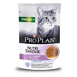 Вологий корм для дорослих стерилізованих котів віком від 7 років Purina Pro Plan Sterilised Nutrisavour, паштет, з індичкою, 85 г