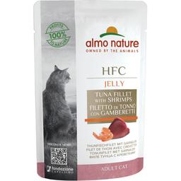 Влажный корм для кошек Almo Nature HFC Cat Jelly тунец и креветки, 55 г