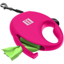 Повідець-рулетка для собак Waudog R-leash з контейнером для пакетів, світловідбивна стрічка, L до 40 кг, 5 м рожевий