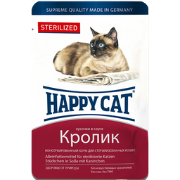 Вологий корм для стерилізованих котів Happy Cat Btl sterilisiert Kaninchen Sossе, шматочки в соусі, з кроликом, 100 г (1004214)