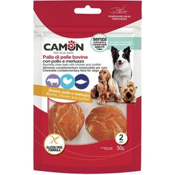 Ласощі для собак Camon Кульки з яловичої шкіри з куркою та тріскою 50 г 2 шт.