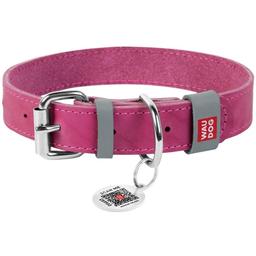 Ошейник для собак Waudog Classic, кожаный, с QR паспортом, 46-60х3,5 см, розовый