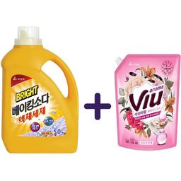 Набір: Засіб для прання Mukunghwa Bright Baking Soda Liquid Detergent 5 л + Ополіскувач для білизни Mukunghwa Viu Fabric Softener Aroma Viu Троянда 2.1 л