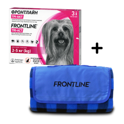 Капли Boehringer Ingelheim Frontline Tri-Act от блох и клещей для собак, 2-5 кг, 3 пипетки + Плед для пикника Frontline, темно-синий