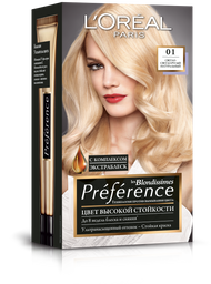 Фарба для волосся L'Oréal Paris Preference, відтінок 01 (Світло-світло-русявий натуральний), 174 мл (A6210327)