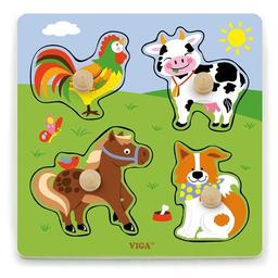 Дерев'яна рамка-вкладиш Viga Toys Звірята на фермі, 4 елементи (50839)