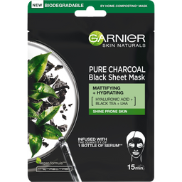 Чорна тканинна маска Garnier Skin Naturals Очищаюче Вугілля і Листя Чорного чаю, 28 г (C5934500)