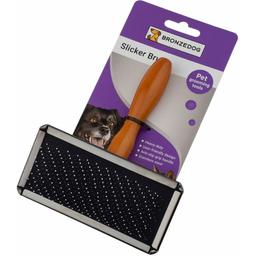 Щетка-пуходерка для собак и кошек Щетка с деревянной ручкой и напайкой 14.5х12 см