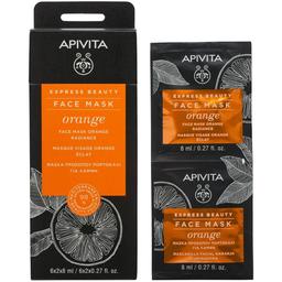 Маска для лица Apivita Express Beauty Сияние, с апельсином, 2 шт. по 8 мл