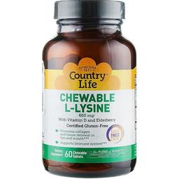Амінокислота L-лізин Country Life 600 мг 60 жувальних таблеток