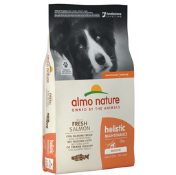 Сухой корм для взрослых собак средних пород Almo Nature Holistic Dog, M, со свежим лососем, 12 кг (745)