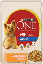 Вологий корм для дорослих собак дрібних порід Purina One Mini Adult, в соусі, з куркою, морквою та зеленою квасолею, 100 г (12451536)