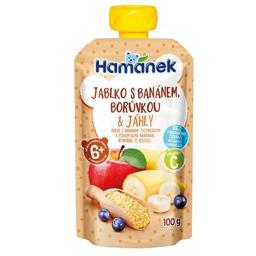 Пюре Hamanek Яблуко, банани, чорниця та пшоно, 100 г