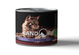 Вологий корм для котів Landor, телятина з оселедцем, 200 г