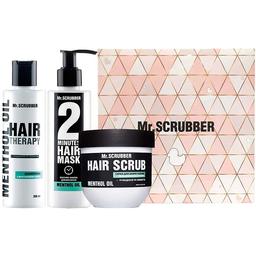 Подарунковий набір Mr.Scrubber Menthol Oil Об'єм та свіжість: шампунь для волосся 200 мл + експрес-маска для волосся 200 мл + скраб для шкіри голови та волосся 250 г