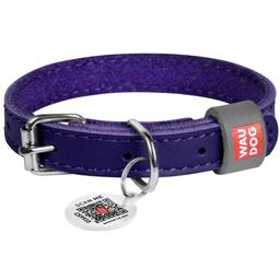 Ошейник для собак Waudog Classic, кожаный, с QR паспортом, 21-29х1,2 см, фиолетовый
