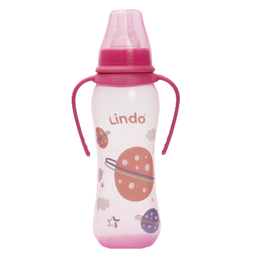 Пляшечка для годування Lindo, вигнута з ручками, 250 мл, рожевий (Li 135 рож)