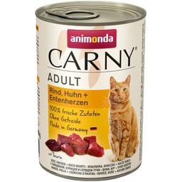 Вологий корм для котів Animonda Carny Adult Beef, Chicken + Duck hearts, з яловичиною, куркою та качиними серцями, 400 г