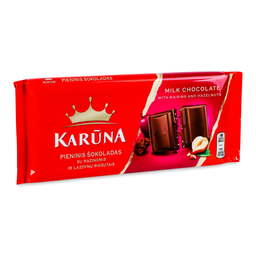 Шоколад молочний Karuna, з родзинками та подрібненими лісовими горіхами, 90 г (911305)