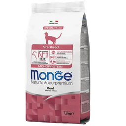 Сухой корм Monge Cаt Sterilised, для взрослых стерилизованных кошек, с говядиной, 1,5 кг (70005524)