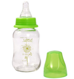 Скляна пляшечка для годування Lindo, вигнута, 125 мл, зелений (Pk 0980 зел)