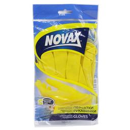 Перчатки хозяйственные Novax латексные, с хлопковым напылением, S, 1 пара, желтые