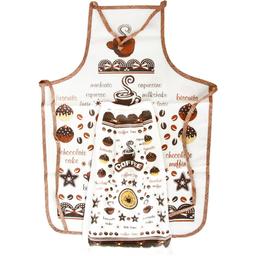 Набір для кухні Izzihome Кава Тайм: фартух та рушник, білий з коричневим (604699)
