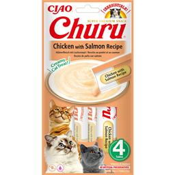 Лакомство для кошек Inaba Ciao Churu Cливочный мусс в стиках с курицей и лососем 56 г (4 шт. х 14 г)