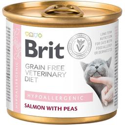 Консервированный корм для кошек Brit GF Veterinary Diet Cat Cans Hypoallergenic с пищевой аллергией и непереносимостью ингредиентов и питательных веществ, с лососем и горохом, 200 г