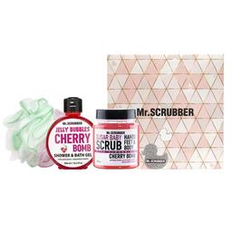 Подарочный набор Mr.Scrubber Cherry Bomb: Сахарный скраб, 300 г + Гель для душа, 300 мл + Мочалка Облачко