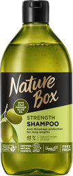 Шампунь Nature Box для зміцнення довгого волосся та протидії ламкості, з оливковою олією холодного віджиму, 385 мл